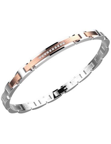 Bracciale Zancan-Acciaio 316L-Targa Rosè-Fila di Spinelli Bianchi-EHB359