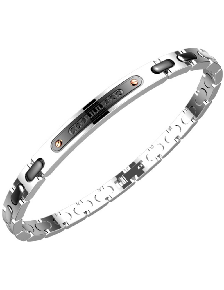 Zancan Bracelet - 316L Steel - Black Joints - Black Spinels-EHB360