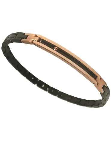 Bracciale Zancan - Acciaio 316L - Maglie Nere - Targa Rose Gold-EHB218 2
