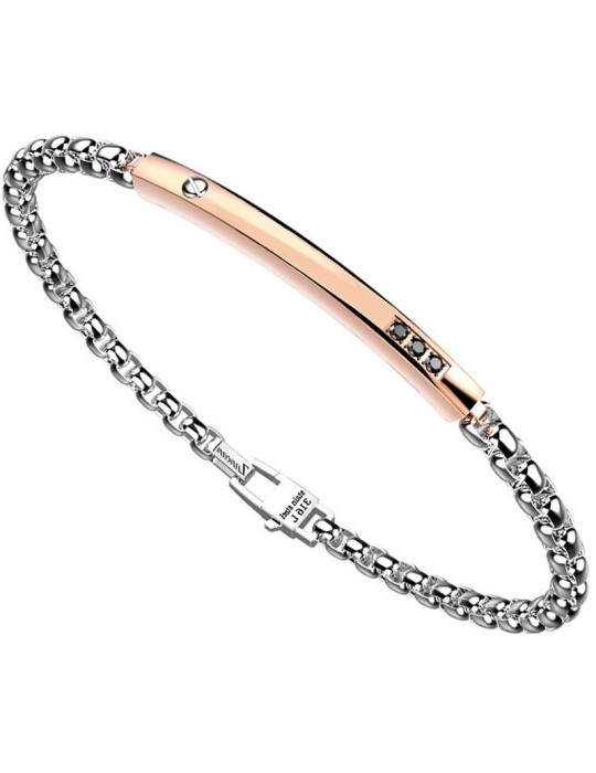 Zancan Bracelet - 316L Steel - Rose Gold Plate-Black Spinelli-EHB176