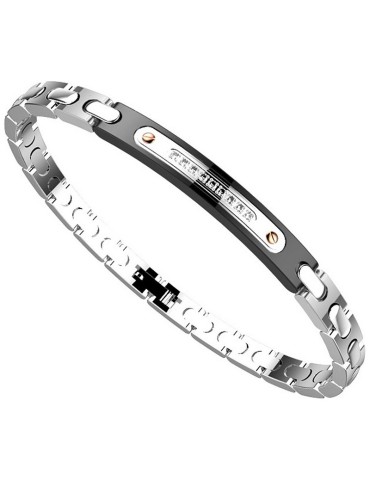 Bracciale Zancan - Acciaio 316L - Targa Nera - Zirconi Bianchi -EHB362 2