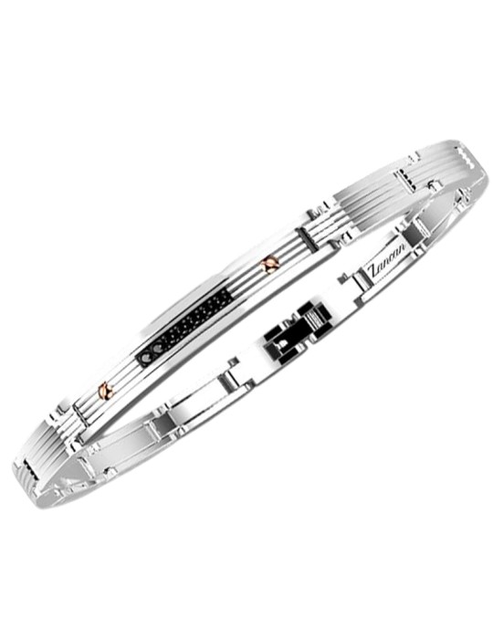 Zancan Bracelet - 316L Steel - Rose Gold PVD Screws - Zirconia -EHB386
