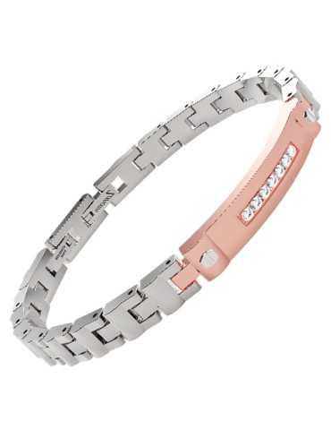 Bracciale Zancan-Acciaio 316L-Targa Rose Gold-Cristalli Bianchi-EHB409