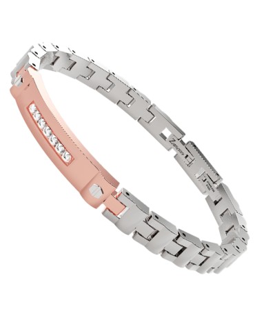 Bracciale Zancan-Acciaio 316L-Targa Rose Gold-Cristalli Bianchi-EHB409 2
