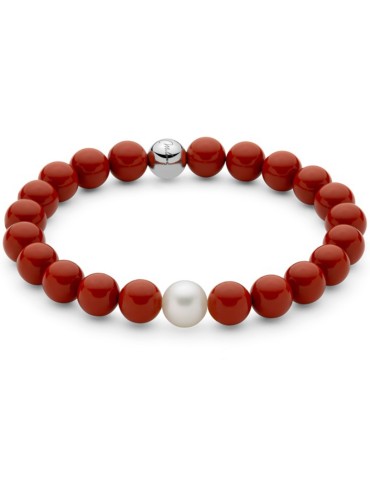 Bracciale Miluna-Perla 8,5 - 9 mm-Agglomerato di Corallo Rosso-PBR3660