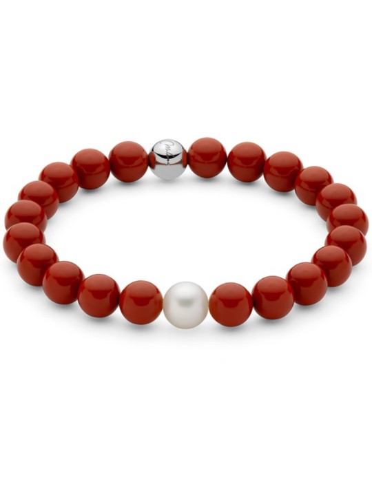 Bracciale Miluna-Perla 8,5 - 9 mm-Agglomerato di Corallo Rosso-PBR3660