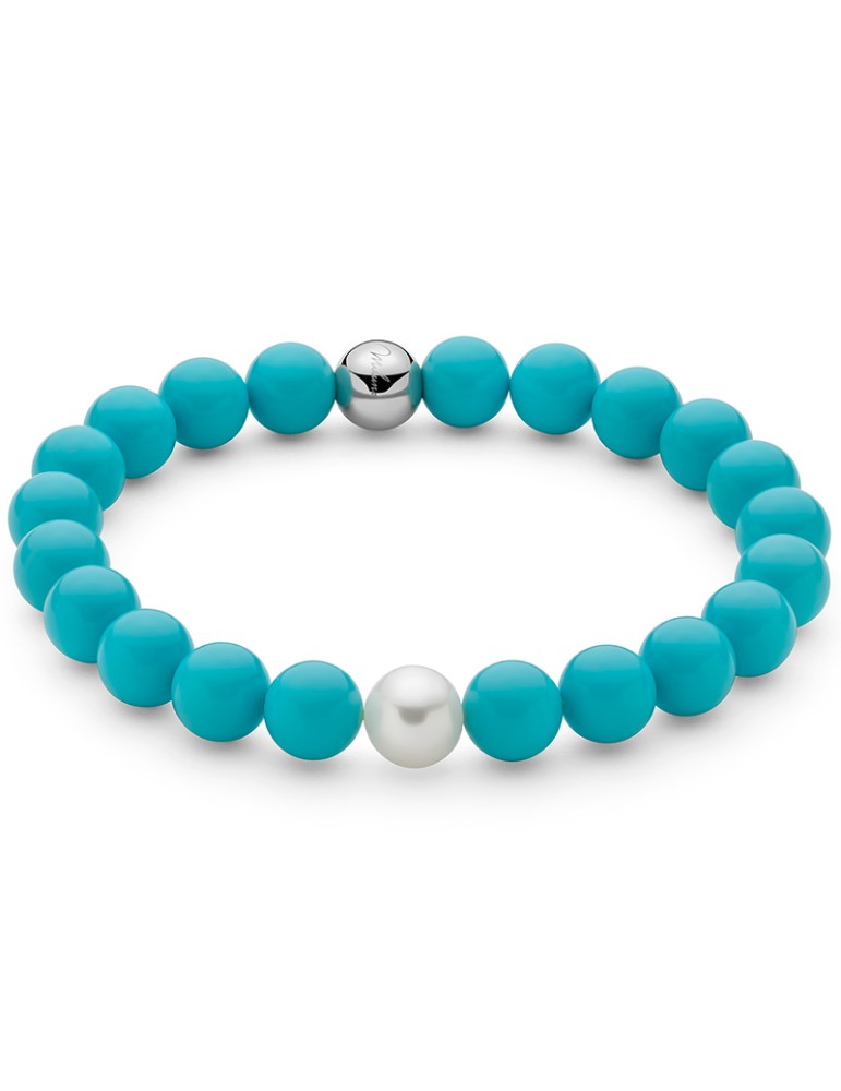 Bracciale Miluna - Perla 8,5 - 9 mm -Agglomerato Turchese 8 mm-PBR3661