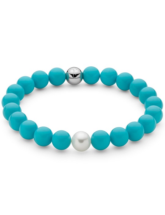 Bracciale Miluna - Perla 8,5 - 9 mm -Agglomerato Turchese 8 mm-PBR3661