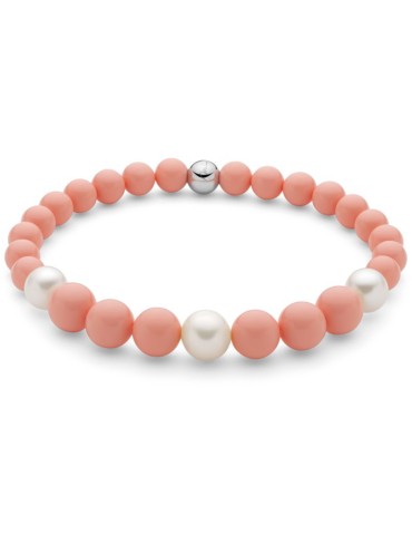 Bracciale Miluna - Perle Bianche - Agglomerato di Corallo Rosa-PBR3662