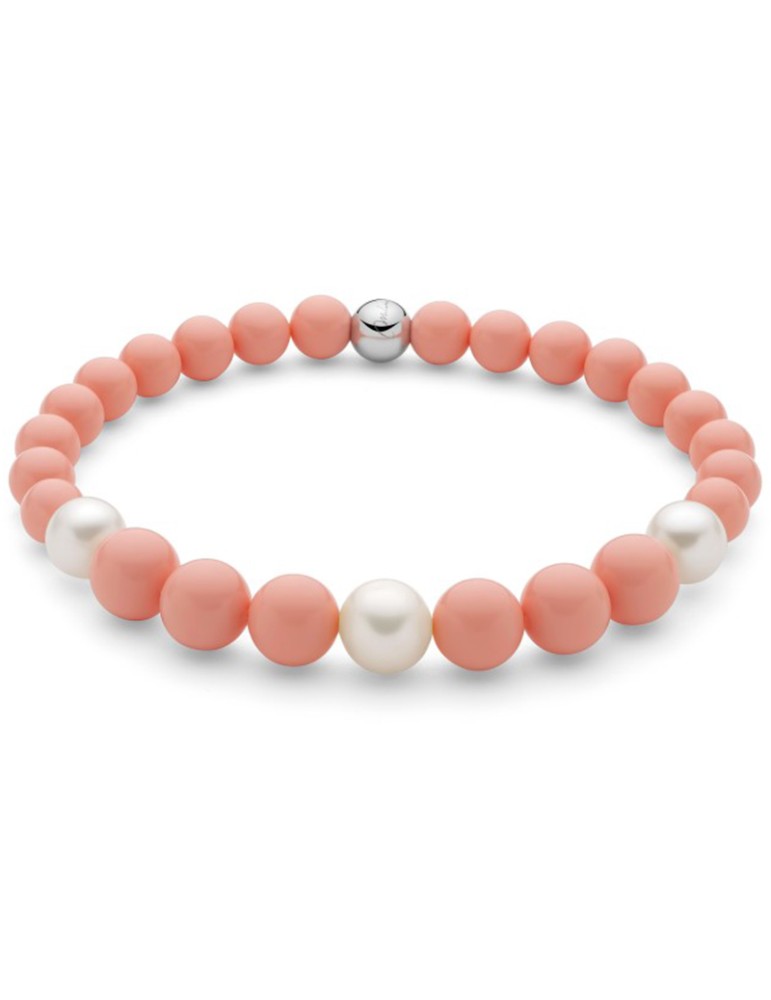 Bracciale Miluna - Perle Bianche - Agglomerato di Corallo Rosa-PBR3662