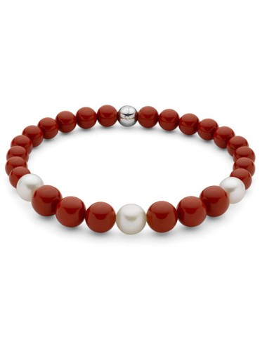 Miluna Bracelet - White Pearls - Red Coral Agglomerate-PBR3663