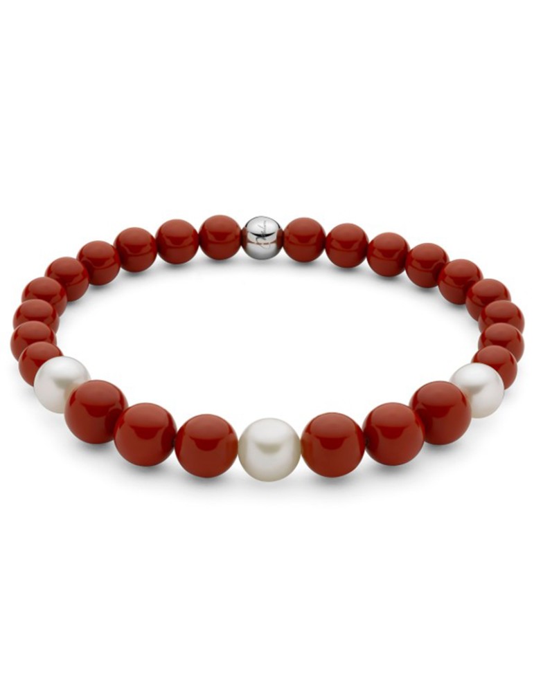 Bracciale Miluna - Perle Bianche -Agglomerato di Corallo Rosso-PBR3663