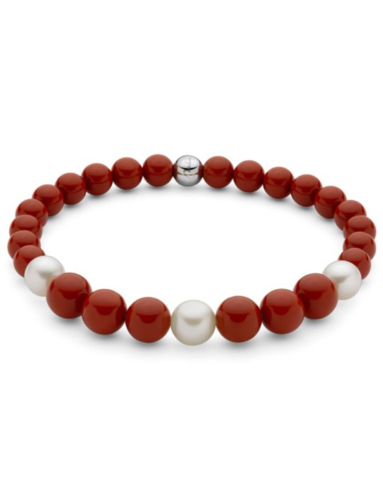 Miluna Bracelet - White Pearls - Red Coral Agglomerate-PBR3663