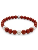 Miluna Bracelet - White Pearls - Red Coral Agglomerate-PBR3663