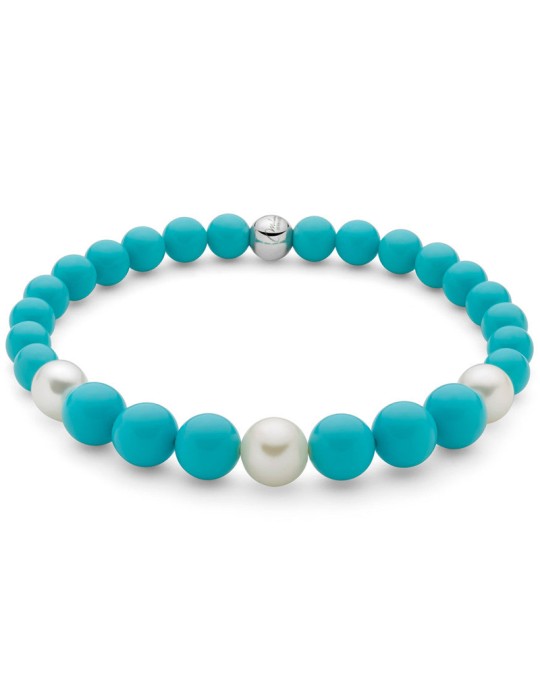 Bracciale Miluna-Perle Bianche-Agglomerato di Turchese Degradè-PBR3664