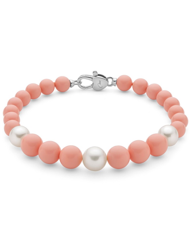 Bracciale Miluna - Perle Bianche - Agglomerato di Corallo Rosa-PBR3665