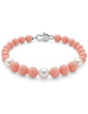 Miluna Bracelet - White Pearls - Pink Coral Agglomerate-PBR3665