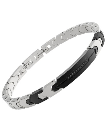 Bracciale Zancan - Acciaio 316L - Targa Nera - Spinelli Neri - EHB399