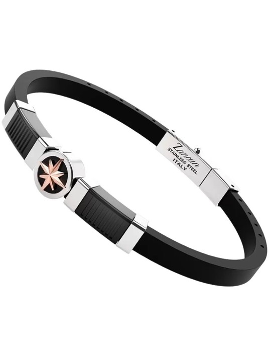 Bracciale Zancan - Silicone Nero - Rosa dei Venti in Acciaio - EHB423