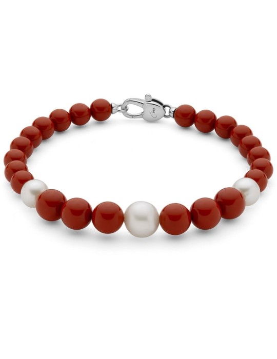 The bracelet is why miluna - Pearls - cluster of Red Coral - PBR3666