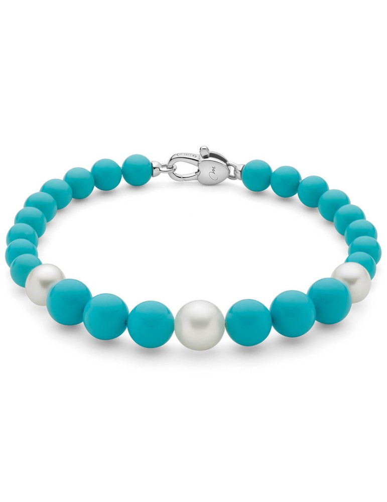 The bracelet is why miluna - White Pearls - Agglomeration Turquoise - PBR3667