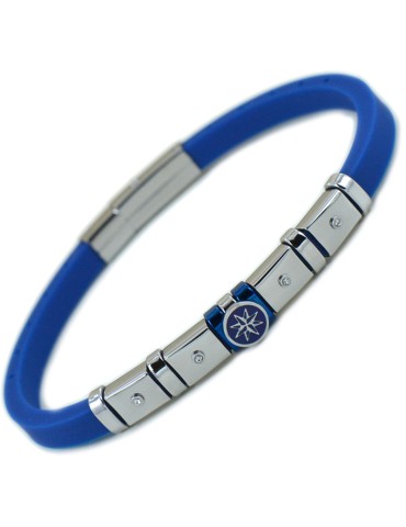 Bracciale Zancan-Silicone Blu-Rosa dei Venti-Cristalli Bianchi-EHB415