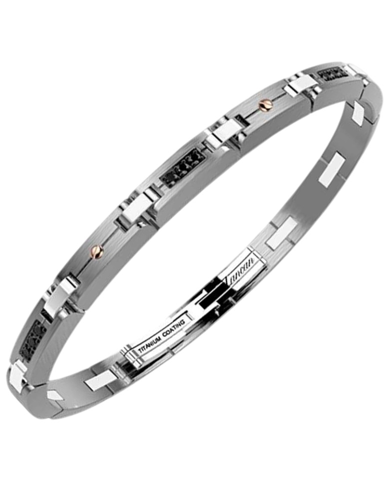 Zancan Bracelet - Steel - Titanium Coated-Black Spinels-EHB444