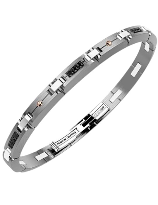 Zancan Bracelet - Steel - Titanium Coated-Black Spinels-EHB444