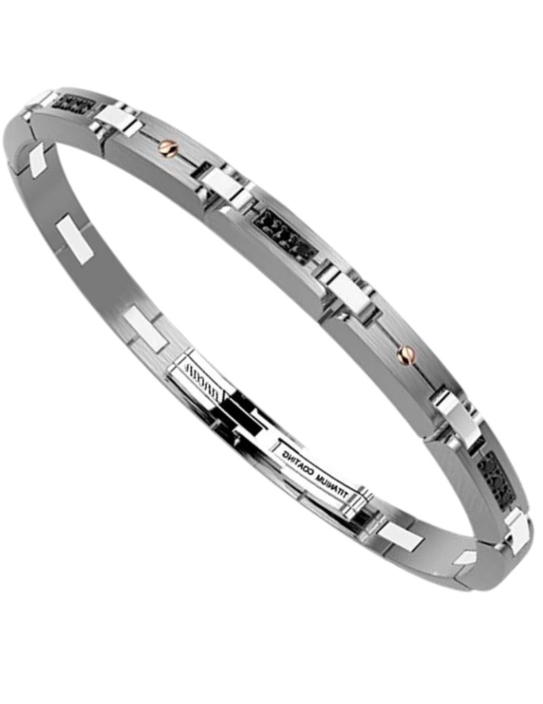 Zancan Bracelet - Steel - Titanium Coated-Black Spinels-EHB444