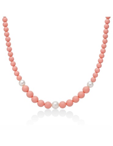 Collana Miluna - Argento 925% - Pasta di Corallo Rosa - Perle -PCL6693