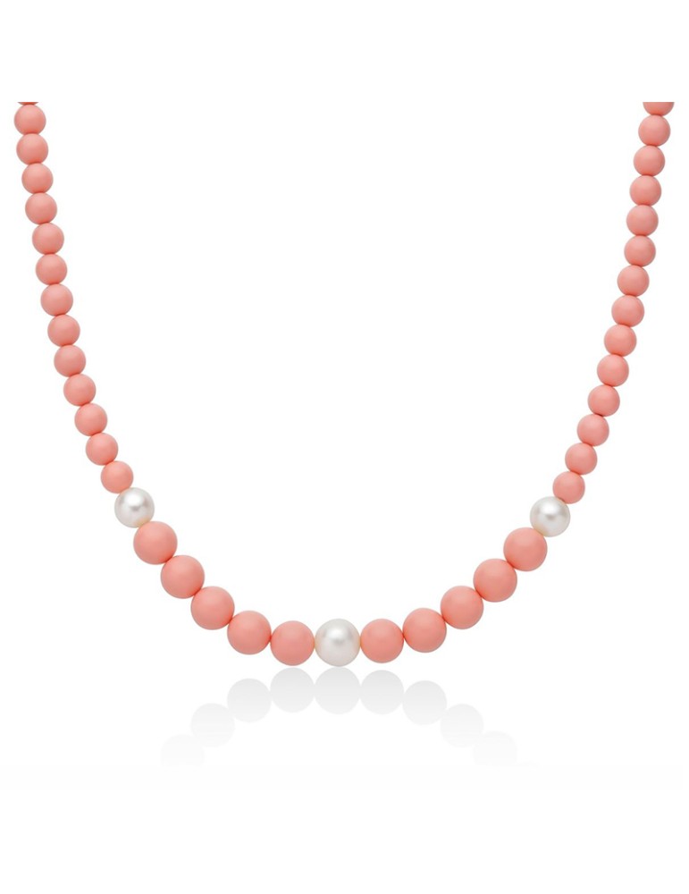 Miluna Necklace - 925% Silver - Pink Coral Paste - Pearls -PCL6693