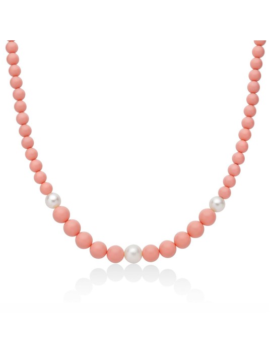 Miluna Necklace - 925% Silver - Pink Coral Paste - Pearls -PCL6693
