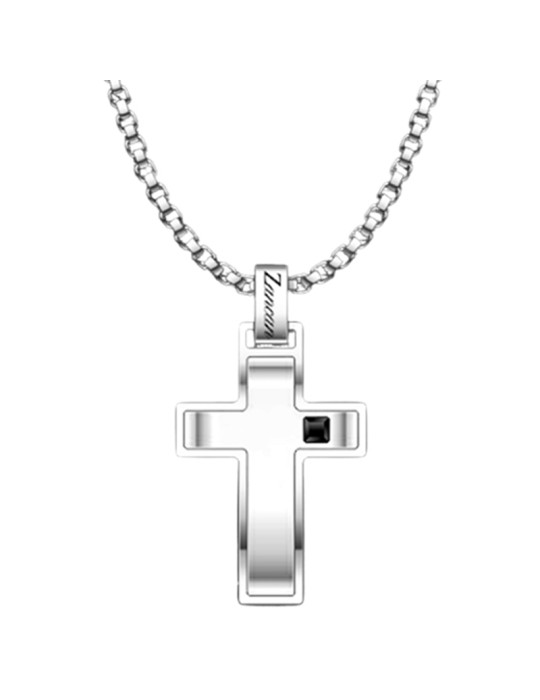 Collana Zancan - Acciaio 316L - Ciondolo a Croce -Spinello Nero-EHC180