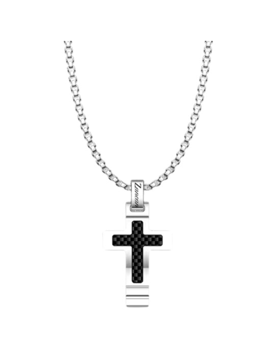 Collana Zancan - Hi-Teck in Acciaio 316L con Croce e Dettaglio in Fibra di Carbonio - 0