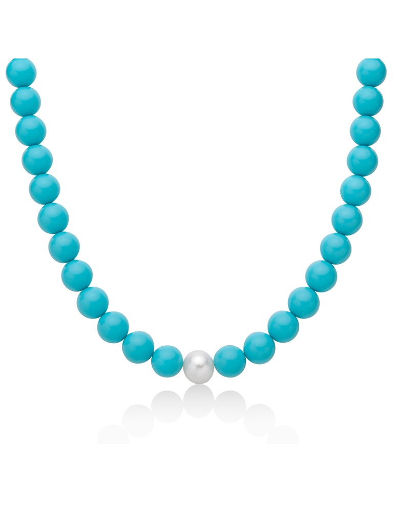 Collana Miluna-Argento 925% Perla-Agglomerato di Turchese 10 mm-PCL6698