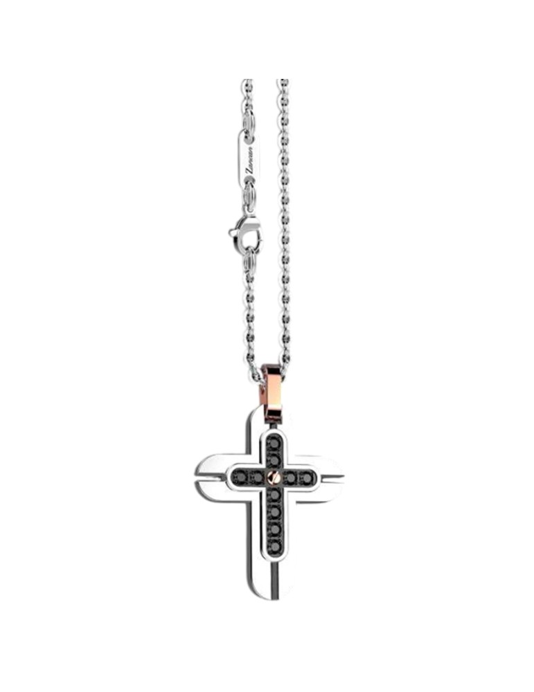Collana Zancan - Hi-Teck - Acciaio 316L -  Croce -Spinelli Neri-EHC202