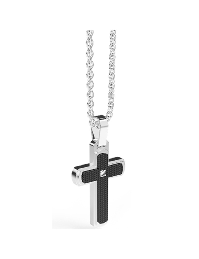 Zancan Necklace - Cross - Black Details - White Crystal - EHC223