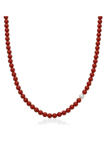 Collana Miluna-Argento 925%-Perla-Agglomerato di Corallo Rosso-PCL6700