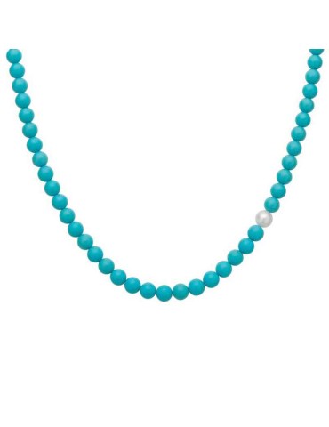 Collana Miluna-Argento 925%-Perla ed Agglomerato Turchese 8 mm-PCL6701