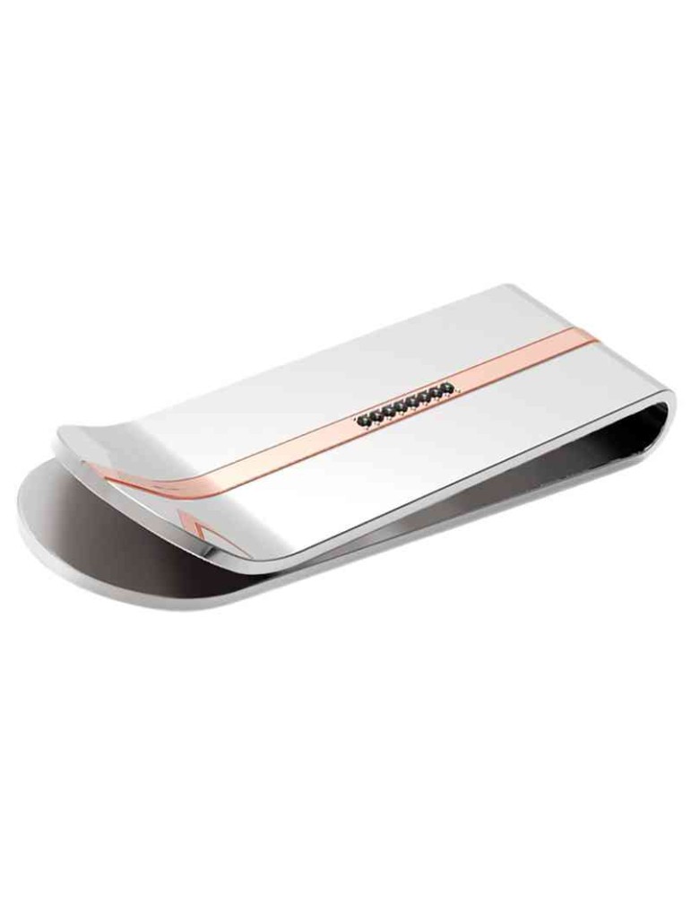 Fermasoldi Zancan-Acciaio 316L-Striscia Rose Gold-Spinelli Neri-EHF023
