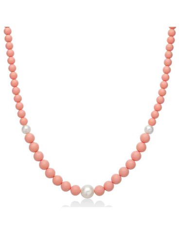 Collana Miluna - Argento 925% - Perla - Corallo Rosa - PCL6702