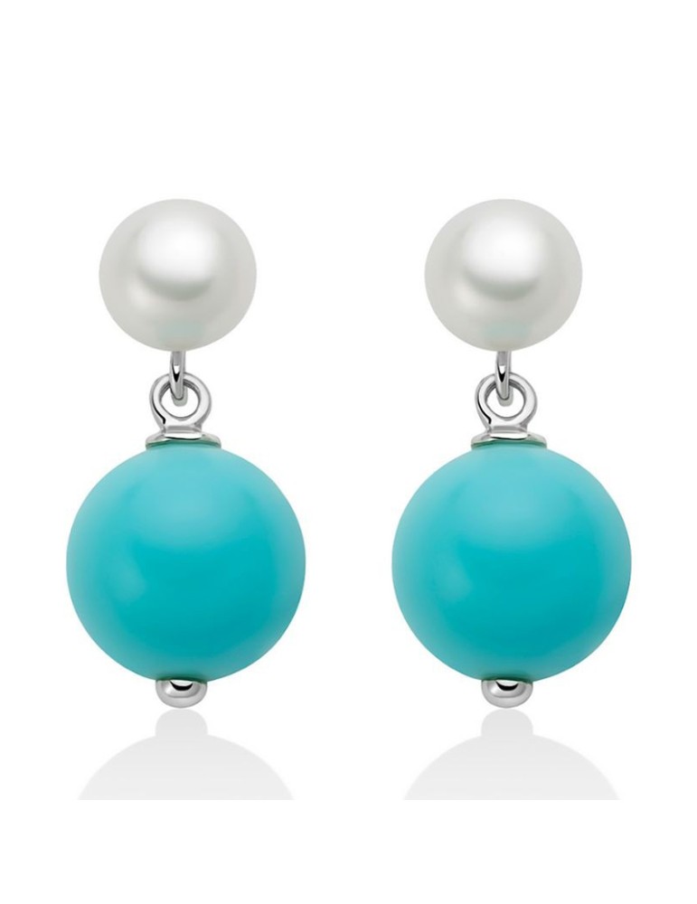 Miluna Earrings-925% Silver-Turquoise Agglomerate 10 mm-Pearls-PER2818