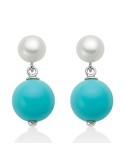 Miluna Earrings-925% Silver-Turquoise Agglomerate 10 mm-Pearls-PER2818