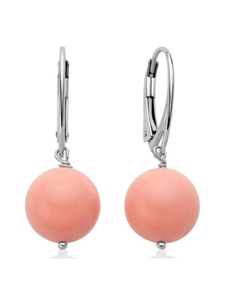 Miluna Earrings - 925% Silver - Pink Coral Agglomerate 12mm - PER2822