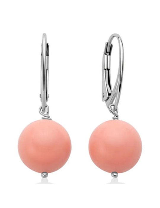 Miluna Earrings - 925% Silver - Pink Coral Agglomerate 12mm - PER2822