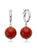 Miluna Earrings - 925% Sterling Silver - Red Coral Agglomerate 12mm - PER2824