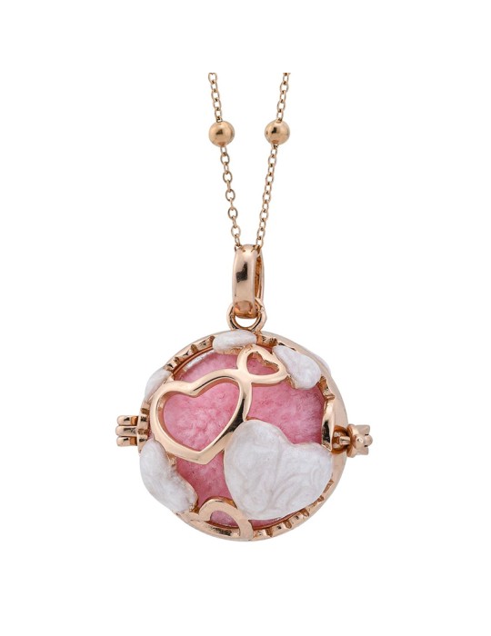 Boccadamo Necklace - 925% Pink Silver - Enameled White Hearts - BTGR21