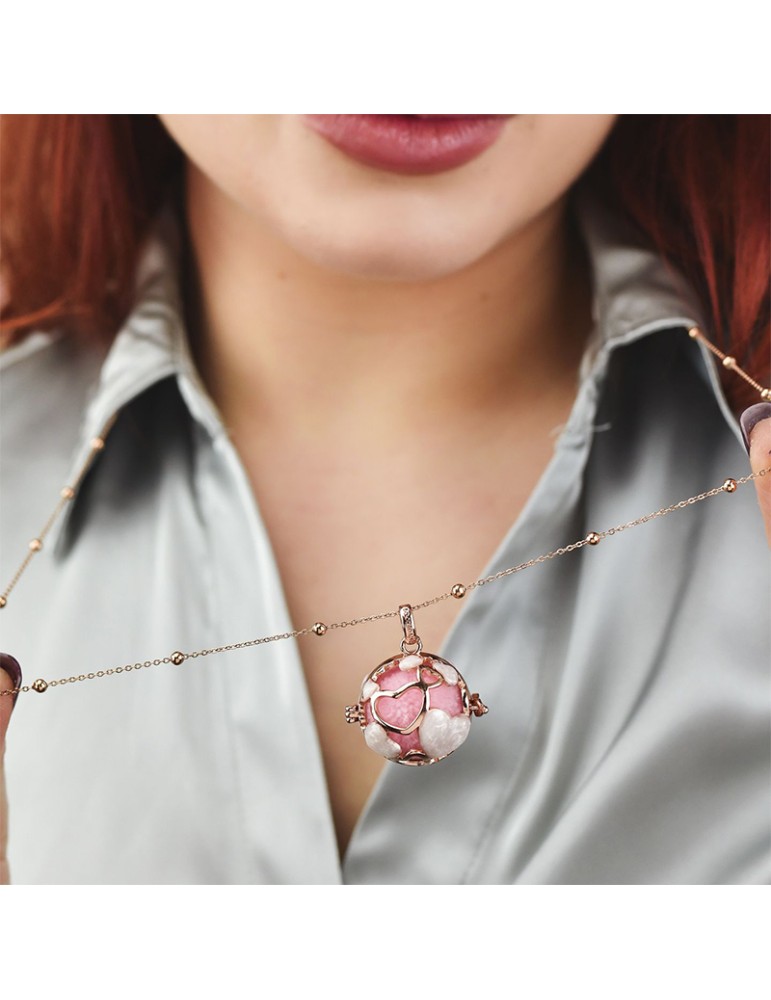 Boccadamo Necklace - 925% Pink Silver - Enameled White Hearts - BTGR21