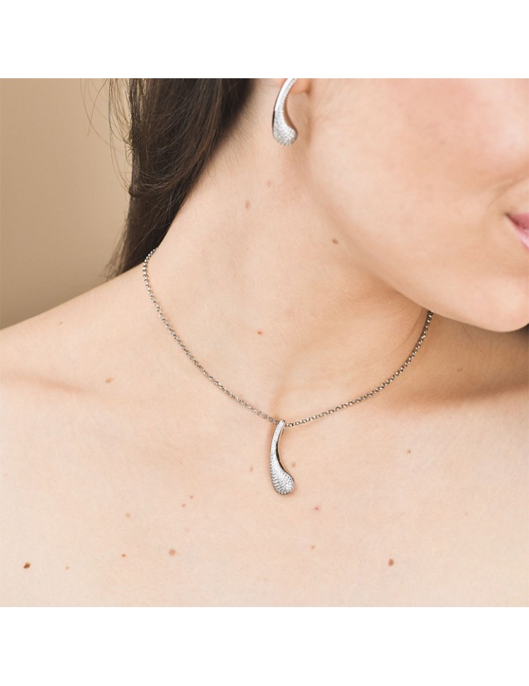 Boccadamo Necklace-Silver Plated Bronze-Zircon Teardrop Pendant-KGR038