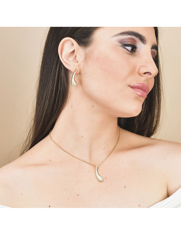 Boccadamo Necklace - Gilded Bronze - Zirconated Teardrop Pendant - KGR038D